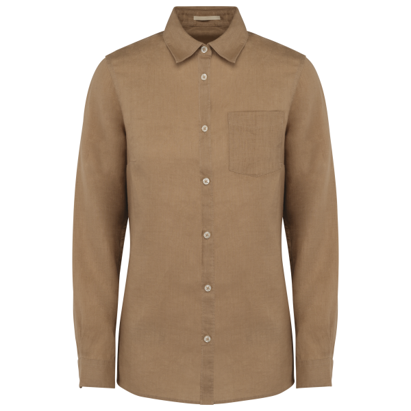 Linnen damesblouse Cream Coffee M Linnen damesblouse Cream Coffee M