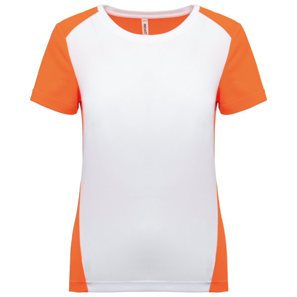Ecologisch sport-T-shirt in twee kleuren voor dames White / Fluorescent Orange XS Ecologisch sport-T-shirt in twee kleuren voor dames White / Fluorescent Orange XS