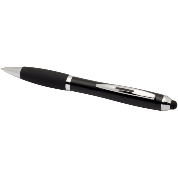 Nash RCS balpen met stylus van gerecycled plastic met gekleurde behuizing en zwarte grip (zwarte inkt) - Zwart Nash RCS balpen met stylus van gerecycled plastic met gekleurde behuizing en zwarte grip (zwarte inkt) - Zwart