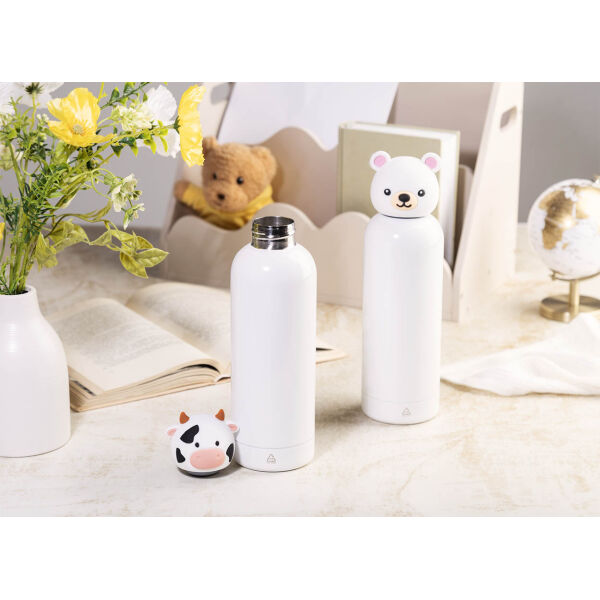Kinderbeker dubbelwandig Dieren | Gerecycled RVS | 500 ml | Schoolbeker | Beer | Wit Kinderbeker dubbelwandig Dieren | Gerecycled RVS | 500 ml | Schoolbeker | Beer | Wit