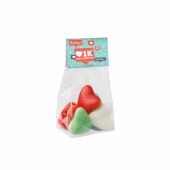 Blokzakje met kopkaartje en 50 gram snoep, Transparant/Wit, Fruitharten