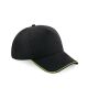 AUTHENTIC 5 PANEL CAP - PIPED PEAK, BLACK/LIME GREEN, One size, BEECHFIELD