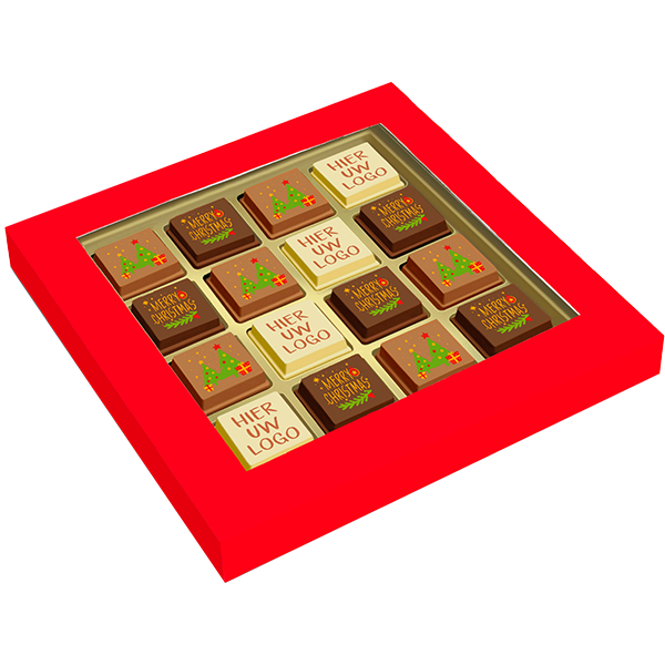 Doosje KERST logopralines - 16 stuks Doosje KERST logopralines - 16 stuks