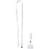 Franz smartphonelanyard van gerecycled plastic met ingebouwde datasynchronisatie en 5 in 1 snellaadkabel van 65 W - Wit