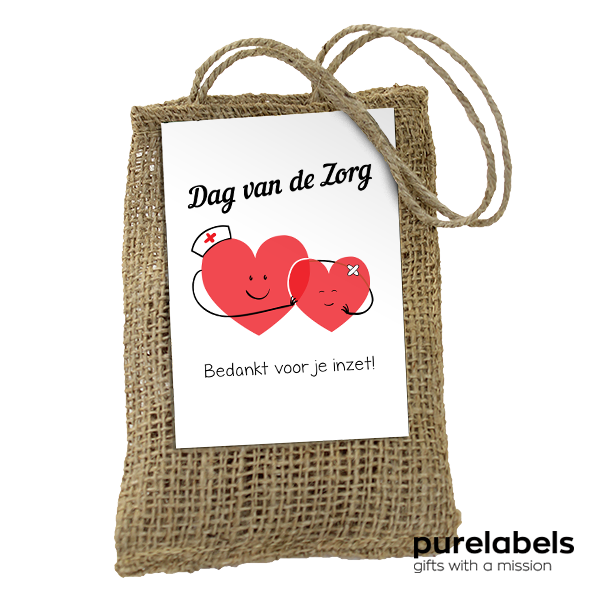 Cadeautje zorgmedewerkers | Jute zakje anemoontjes| Dag van de zorg cadeautje