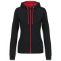 Damessweater met rits en capuchon in contrasterende kleur Black / Red S