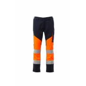 fluorescent orange/navy blue