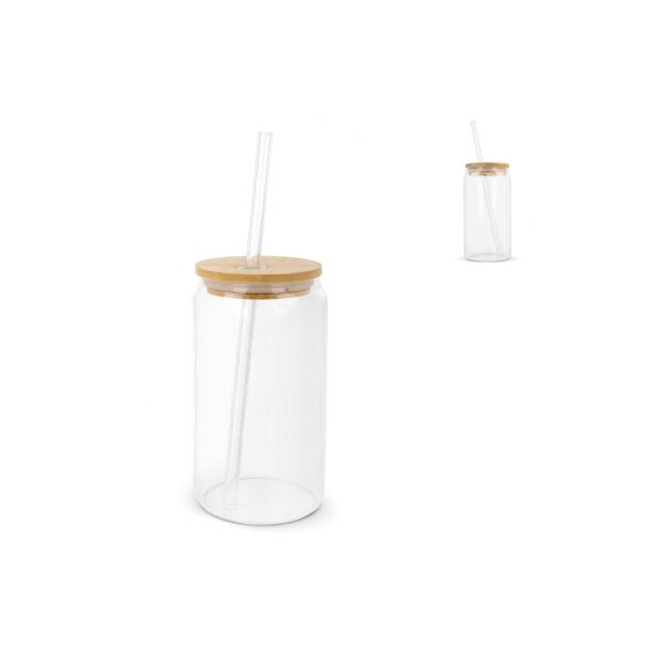 Glas met bamboe deksel & rietje 450 ml - Transparant