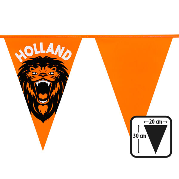 Oranje PE vlaggenlijn 6 meter 15 puntvlaggen met Leeuw en Holland opdruk Oranje PE vlaggenlijn 6 meter 15 puntvlaggen met Leeuw en Holland opdruk