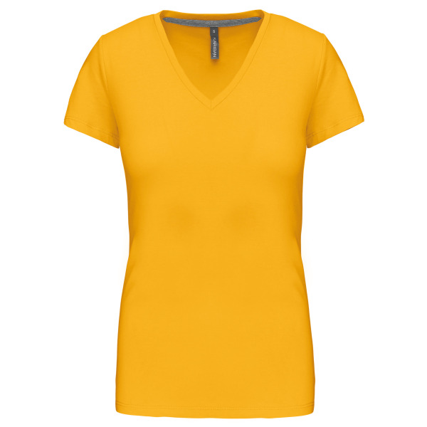Dames T-shirt V-hals Korte Mouwen Yellow S