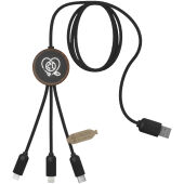 SCX.design C36 3-in-1 verlengde oplaadkabel met oplichtend logo van rPET met ronde bamboe behuizing - Hout