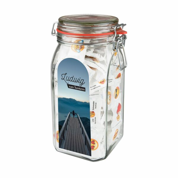 Weckpot 1,5 liter, gevuld met snoep Transparant Emoji fruit Weckpot 1,5 liter, gevuld met snoep Transparant Emoji fruit