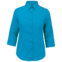 Overhemd in onderhoudsvriendelijk polykatoen-popeline 3/4-mouwen dames Bright Turquoise S