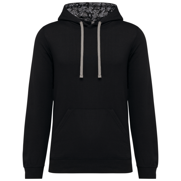 Unisex sweater met capuchon met contrasterend motief