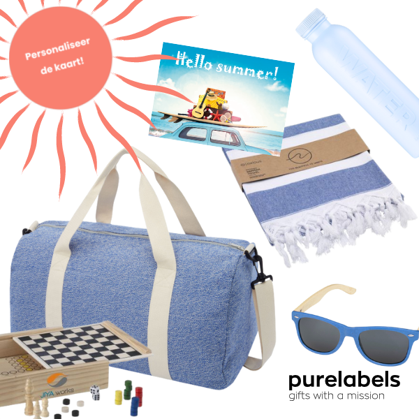 Zomerpakket | Tas met hammamdoek en waterfles en zonnebril en spel | Met kaart