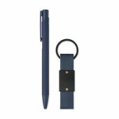 ESCRI SET - Balpen en sleutelhangerset PU - Blauw