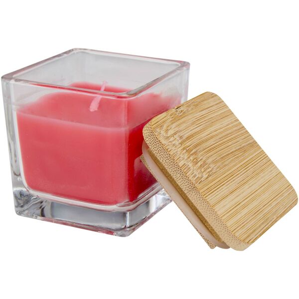 Ambra vierkante glazen kaars met bamboedeksel - Rood Ambra vierkante glazen kaars met bamboedeksel - Rood