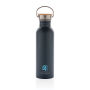 Moderne roestvrijstalen fles met bamboe deksel, blauw