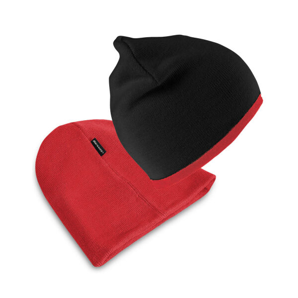 Soft Feel Cuffless Reversible Beanie - Black/Red - One Size Soft Feel Cuffless Reversible Beanie - Black/Red - One Size
