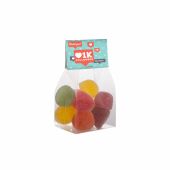 Blokzakje met kopkaartje en 100 gram snoep Transparant/Wit Gomballen