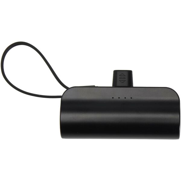 Alnair Type-C powerbank van 5000 mAh 10 W van gerecycled plastic met ingebouwde klapstandaard en 2 in 1 kabel - Zwart Alnair Type-C powerbank van 5000 mAh 10 W van gerecycled plastic met ingebouwde klapstandaard en 2 in 1 kabel - Zwart