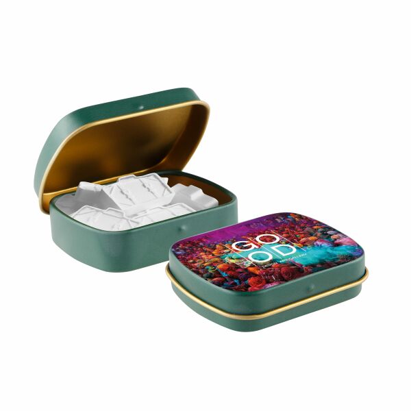 Mini scharnierblikje met vorm pepermunt Mat groen/goud Koffer Mini scharnierblikje met vorm pepermunt Mat groen/goud Koffer