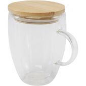Leona 350 ml glazen beker met bamboe deksel - Transparant helder