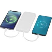Adhil powerbank van 10.000 mAh 10 W van gerecycled plastic met 2 ingebouwde kabels - Wit Adhil powerbank van 10.000 mAh 10 W van gerecycled plastic met 2 ingebouwde kabels - Wit