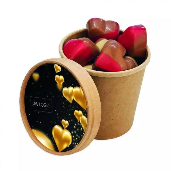 Bio snoepbeker 180 gram hazelnootpraliné/roomhartjes