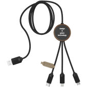 SCX.design C36 3-in-1 verlengde oplaadkabel met oplichtend logo van rPET met ronde bamboe behuizing - Hout