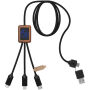 SCX.design C38 40W 5-in-1 oplaadkabel van RPET met oplichtend logo en vierkante houten behuizing - Blauw/Hout