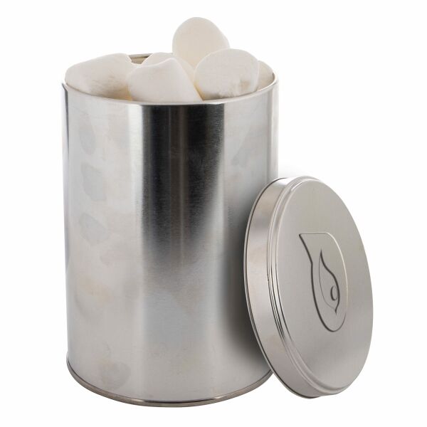 Groot blik met embossing en gevuld met snoep