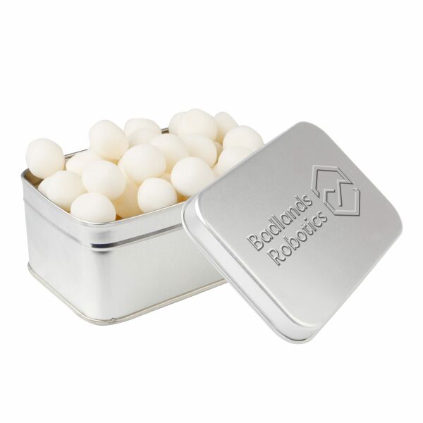 Rechthoekig blik met embossing Zilver KING pepermunt ballen Rechthoekig blik met embossing Zilver KING pepermunt ballen