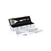 3-delige barbecue set in aluminium koffer, zilver, zwart