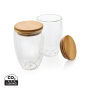 Dubbelwandig borosilicaatglas met bamboe deksel 350ml set, transparant