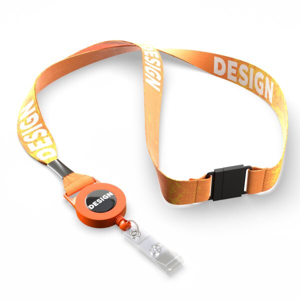 Gerecycled Polyester (rPET) sublimatie lanyard met badge reel met metalen krimp Gerecycled Polyester (rPET) sublimatie lanyard met badge reel met metalen krimp