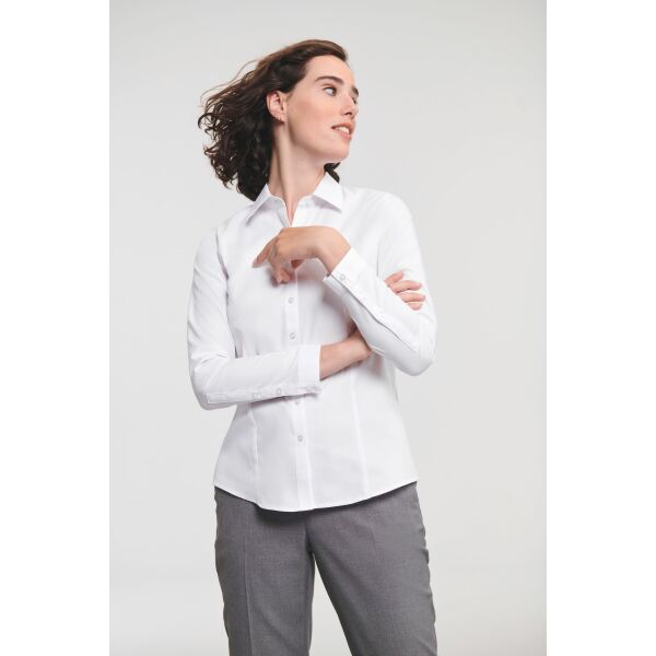 Ladies Long Sleeve Herringbone Shirt Light Blue XS Ladies Long Sleeve Herringbone Shirt Light Blue XS