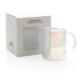 Deluxe dubbelwandige glazen mok met regenboog finish, transparant
