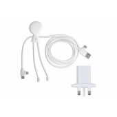 2090 - Xoopar Mr. Bio Long 60W Oplaadkabel + UK Plug Adapter  - Wit