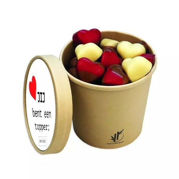 Bio snoepbeker 400 gram hazelnootpraliné/roomhartjes