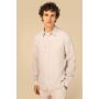 Gestreept linnen herenoverhemd Ivory / Wet Sand Stripes S Gestreept linnen herenoverhemd Ivory / Wet Sand Stripes S