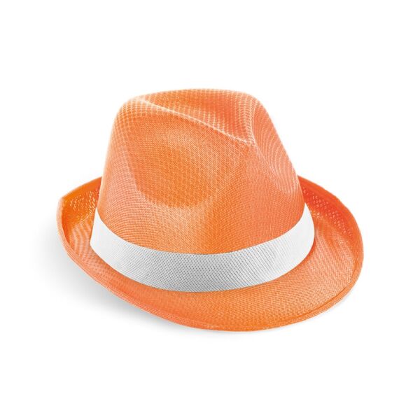 MANOLO POLI. Hoed van PP met wit polyester lint