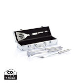 3-delige barbecue set in aluminium koffer, zilver, zwart