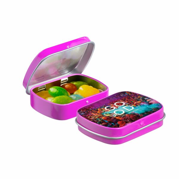 Mini scharnierblikje met snoep Fuchsia Jelly beans Mini scharnierblikje met snoep Fuchsia Jelly beans