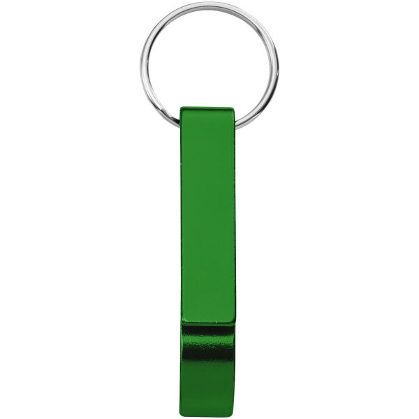 Tao fles- en blikopener van RCS gerecycled aluminium met sleutelhanger - Groen