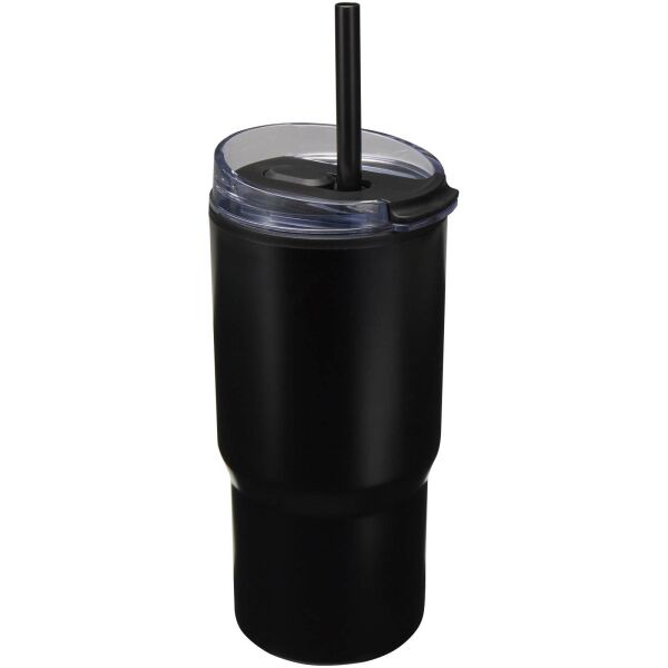 Westin 540 ml RCS gerecyclede dubbelwandige thermosbeker met rietje - Zwart Westin 540 ml RCS gerecyclede dubbelwandige thermosbeker met rietje - Zwart