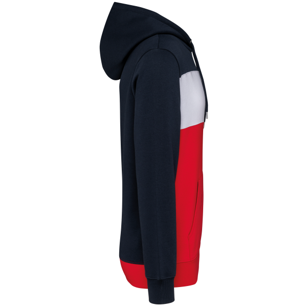 Driekleurige unisex sweater met capuchon Navy / White / Red XS Driekleurige unisex sweater met capuchon Navy / White / Red XS