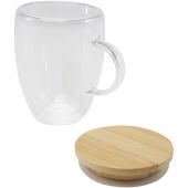 Leona 350 ml glazen beker met bamboe deksel - Transparant helder