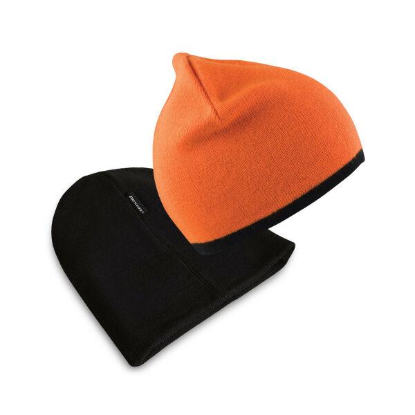 Soft Feel Cuffless Reversible Beanie - Bright Orange/Black - One Size Soft Feel Cuffless Reversible Beanie - Bright Orange/Black - One Size