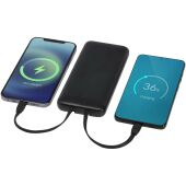 Adhil powerbank van 10.000 mAh 10 W van gerecycled plastic met 2 ingebouwde kabels - Zwart Adhil powerbank van 10.000 mAh 10 W van gerecycled plastic met 2 ingebouwde kabels - Zwart